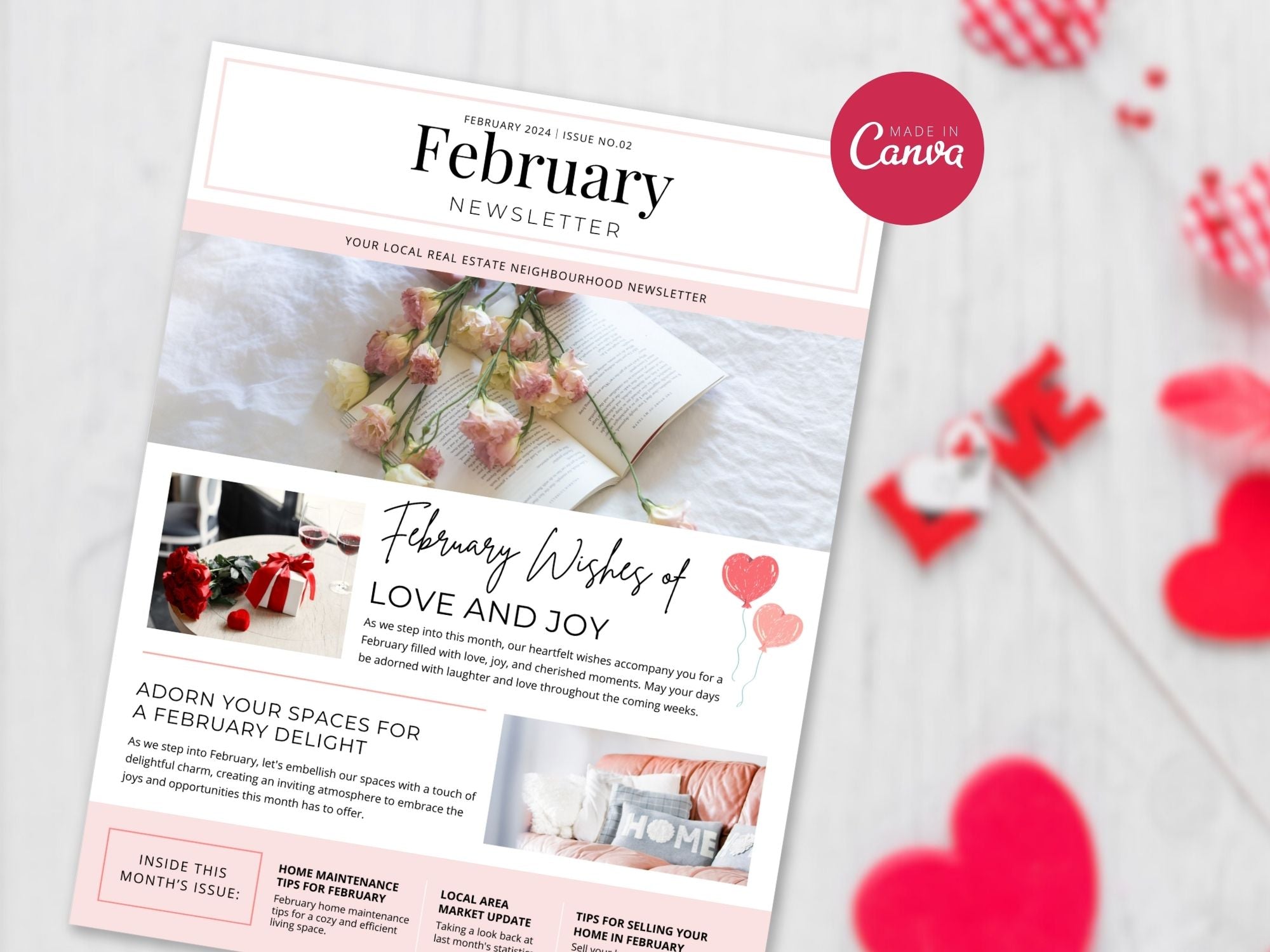 Minimal February Newsletter 2024 - Professionally designed real estate newsletter template with a clean and modern aesthetic.