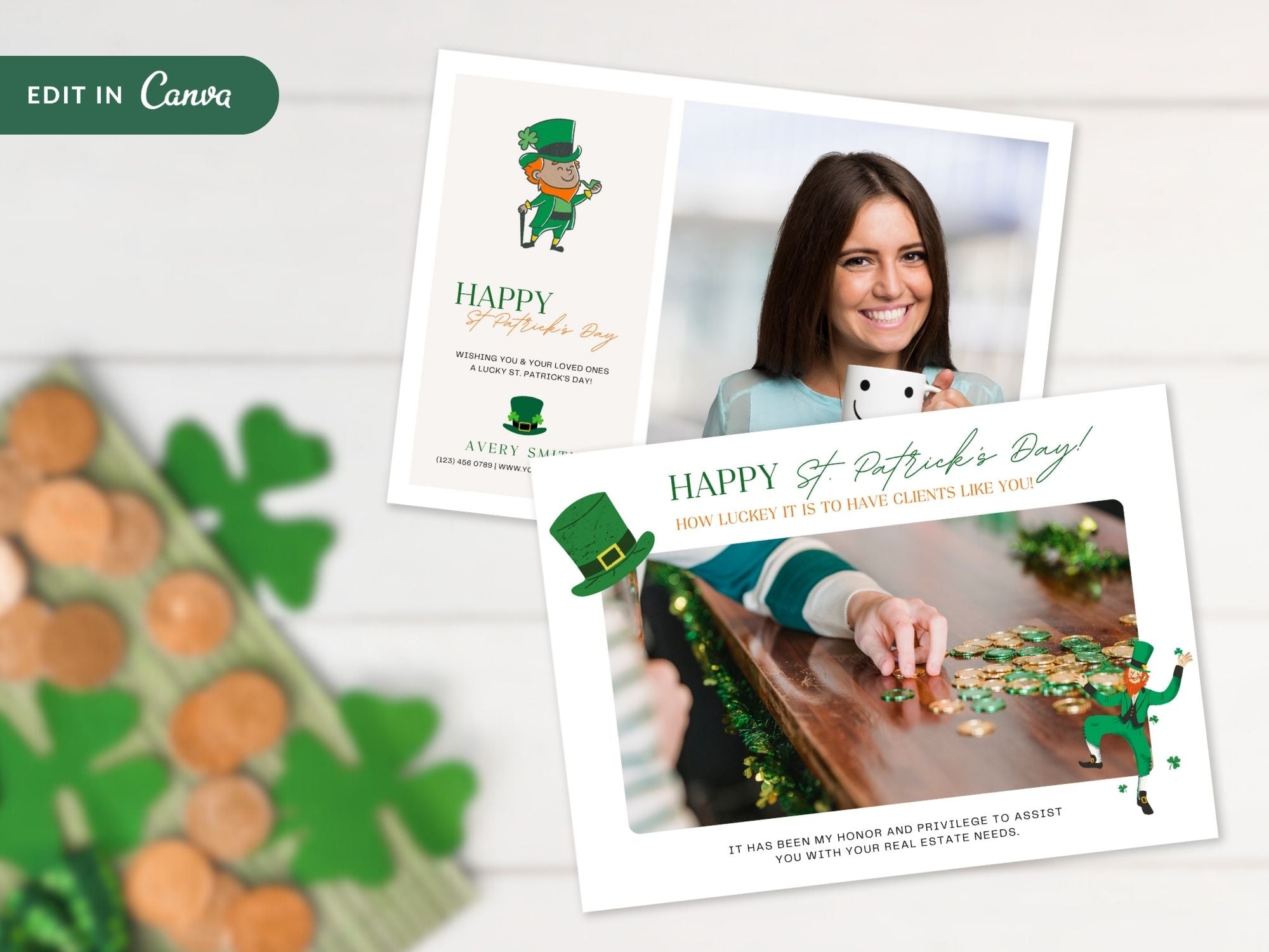 St. Patrick's Day Postcard Bundle - Eye-catching postcards for real estate marketing with Irish-themed charm and professional aesthetics.