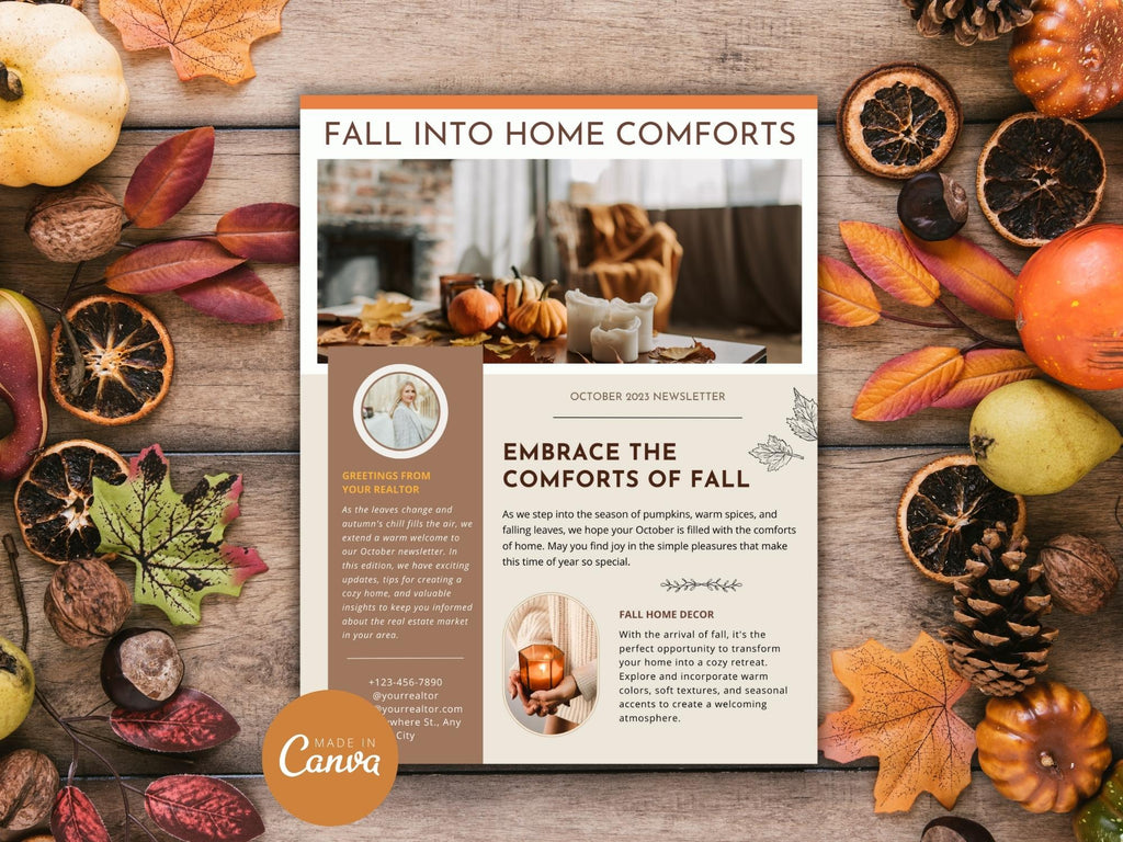 Real Estate Modern Newsletter 2023 - Sleek and modern newsletter template for delivering important updates, expressing seasonal greetings, and maintaining a professional connection with your real estate audience during the month of October.