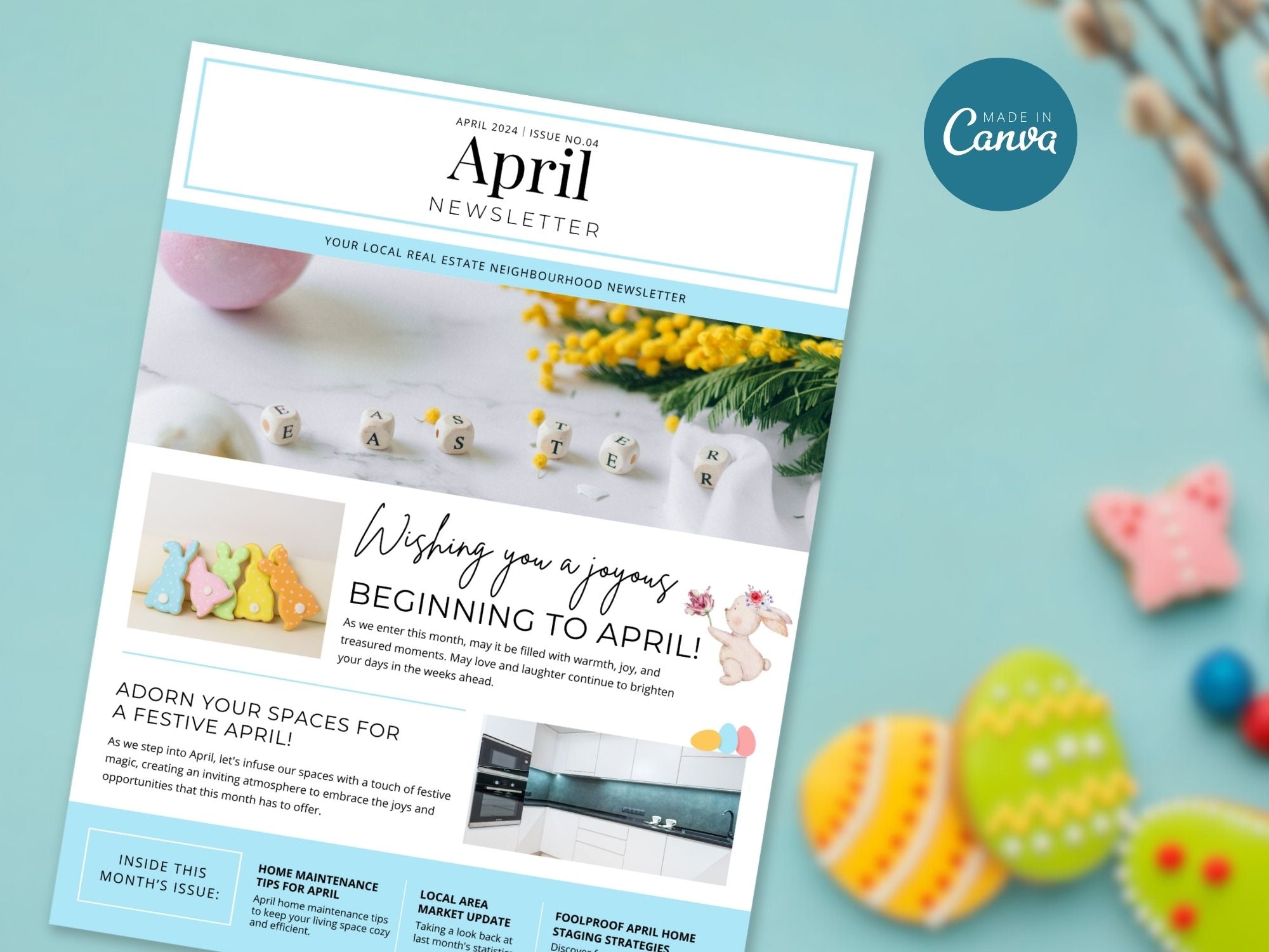 Minimal April Newsletter 2024 - Clean and modern real estate newsletter template for impactful communication.