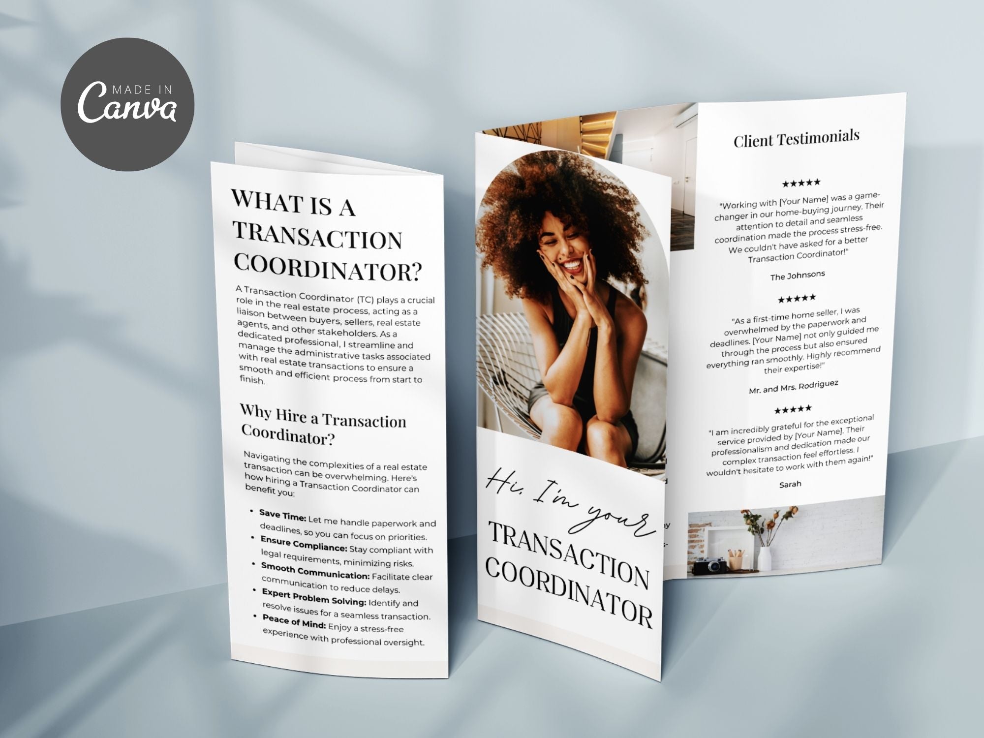 Transaction Coordinator Brochure - Beige - Professionally designed real estate brochure providing an overview of transaction coordination services.