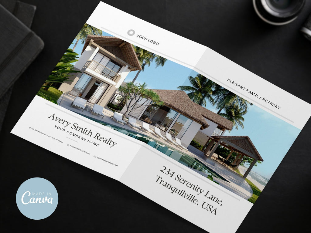 Real Estate Luxury Property Brochure - Exquisite design showcasing premium property details, captivating potential buyers with sophisticated visuals in luxury real estate marketing.