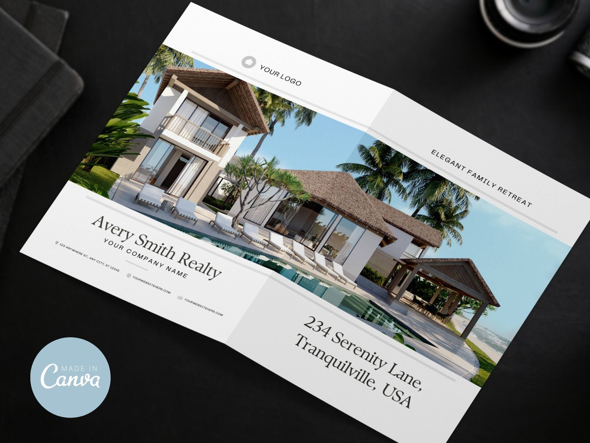Real Estate Luxury Property Brochure - Exquisite design showcasing premium property details, captivating potential buyers with sophisticated visuals in luxury real estate marketing.