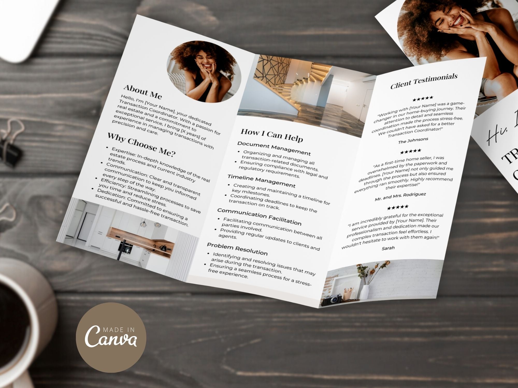 Transaction Coordinator Brochure - Beige - Professionally designed real estate brochure providing an overview of transaction coordination services.