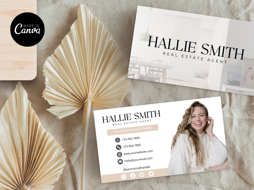 Real Estate Beige Business Card Set - Sleek and sophisticated business cards in a timeless beige color scheme for real estate professionals.