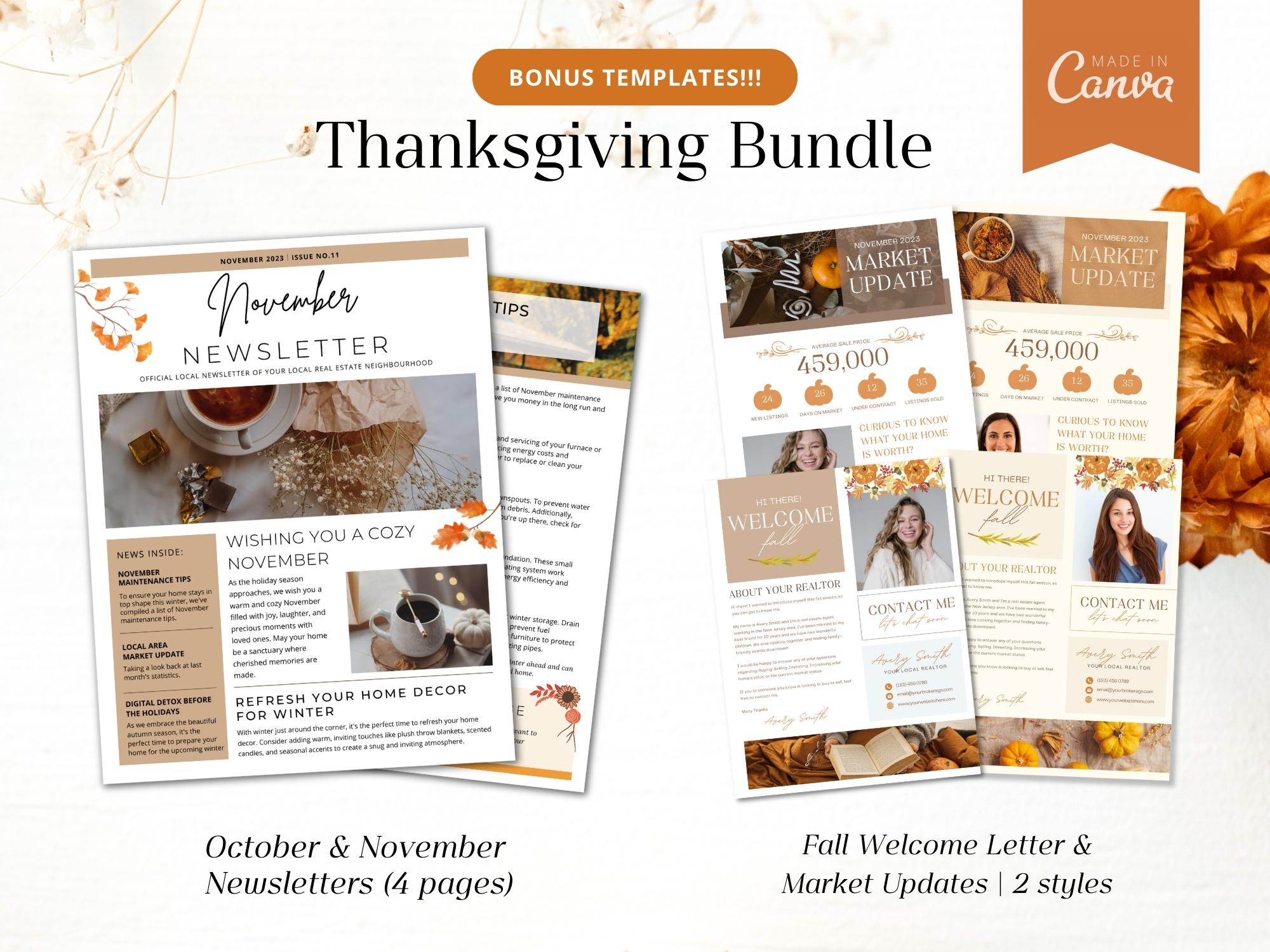 Real Estate Thanksgiving Bundle - Comprehensive collection of eye-catching designs for expressing gratitude and boosting your real estate marketing this Thanksgiving.