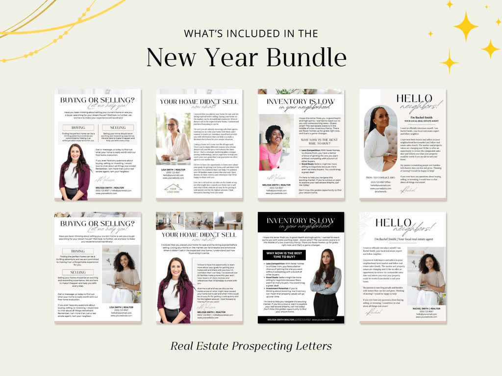 Real Estate New Year Bundle: Elevate Your Marketing with Professional Templates for a Memorable New Year Connection.