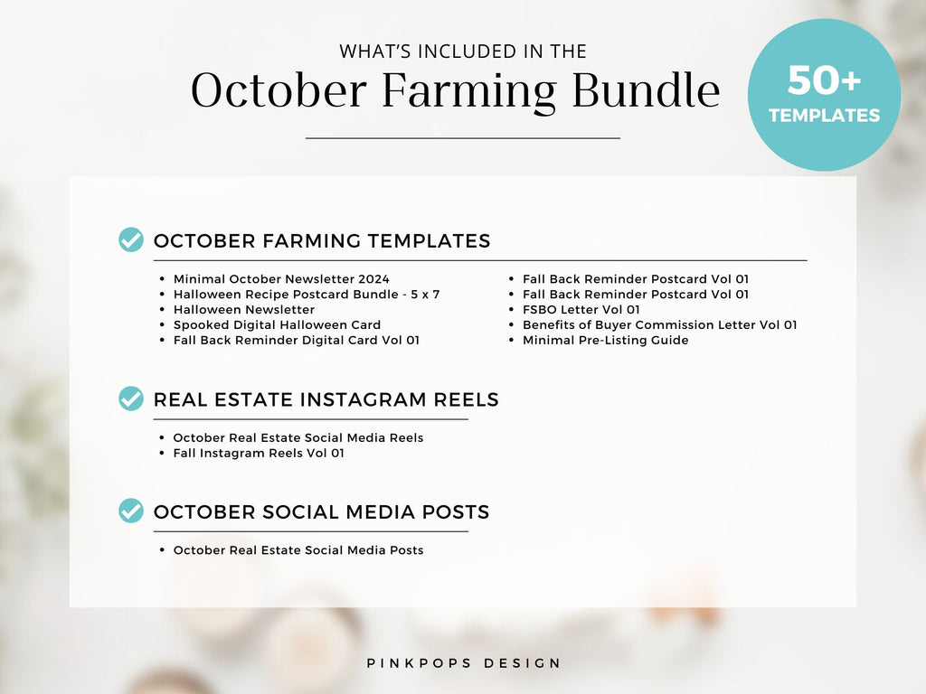 October Farming Bundle with real estate marketing templates for community engagement and outreach.