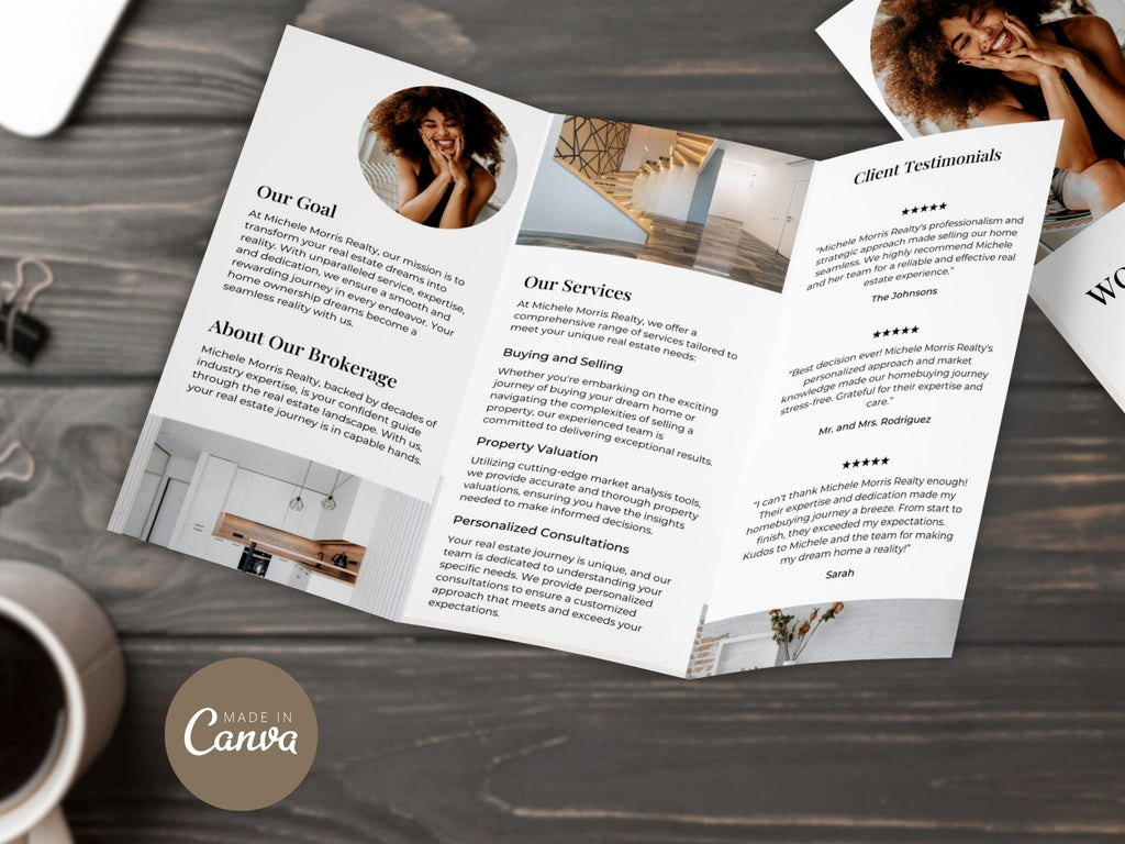 "Why Work With Us" Trifold Brochure - Beige - Professionally designed real estate brochure showcasing the advantages of choosing our services.