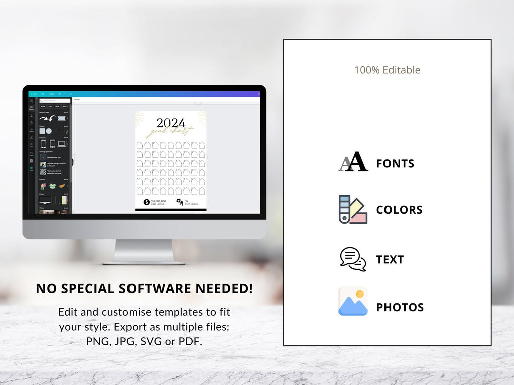 Real Estate Gold 2024 Realtor Goal Chart - Eye-catching chart for goal setting and tracking in a luxurious gold theme, providing a stylish and motivational tool for achieving real estate milestones.