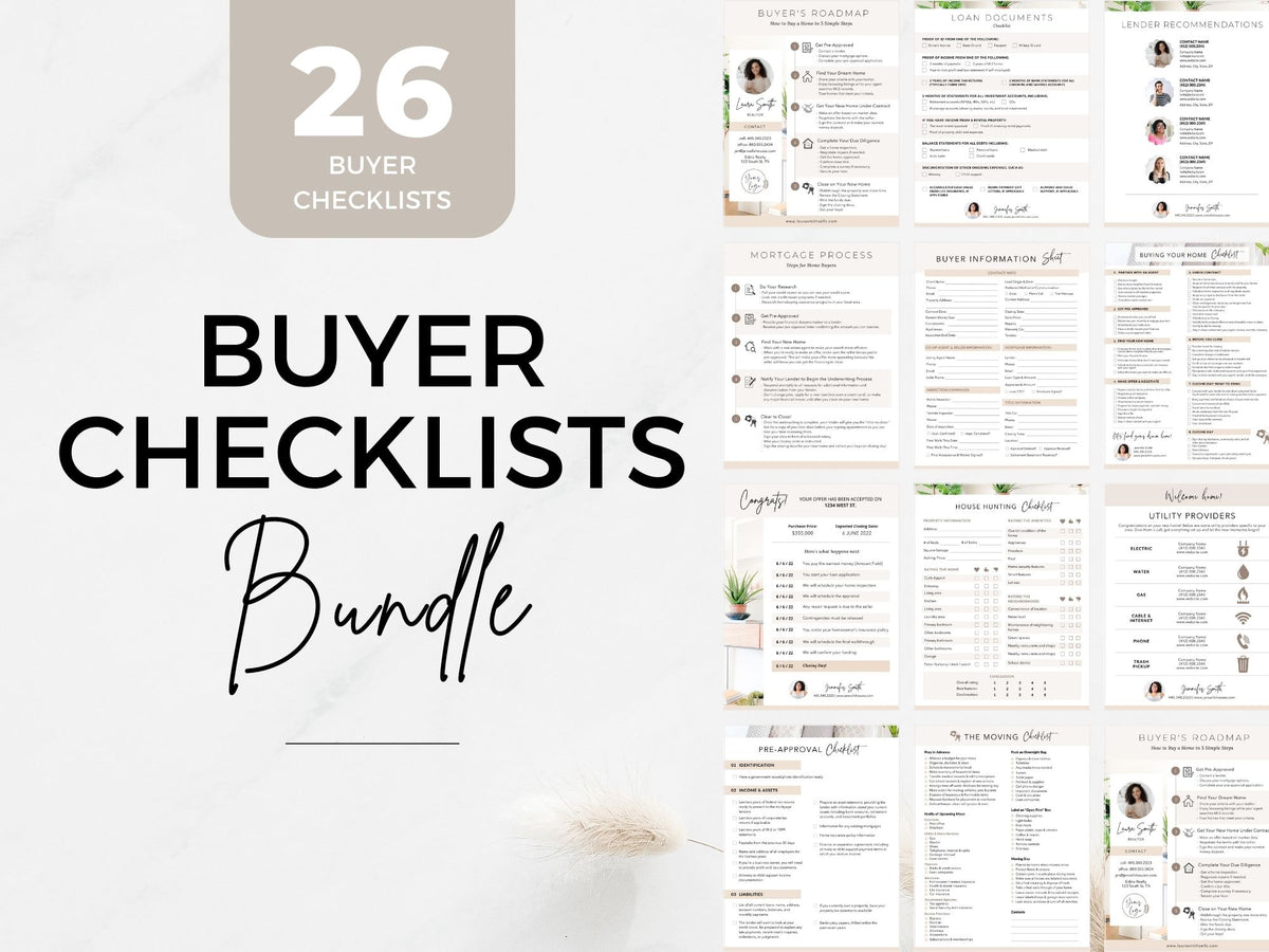 Real Estate Buyer Checklists Bundle - Versatile and editable templates for guiding buyers seamlessly through the real estate buying process, providing comprehensive tools for an organized and informed experience.