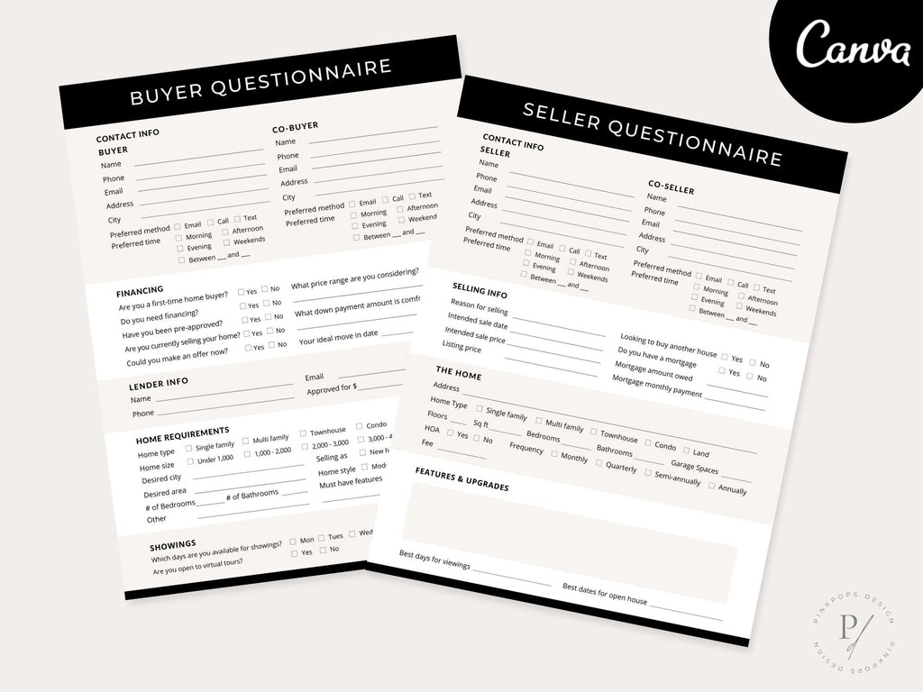 Luxury Black Buyer & Seller Questionnaire - High-end real estate template for elite property transactions.
