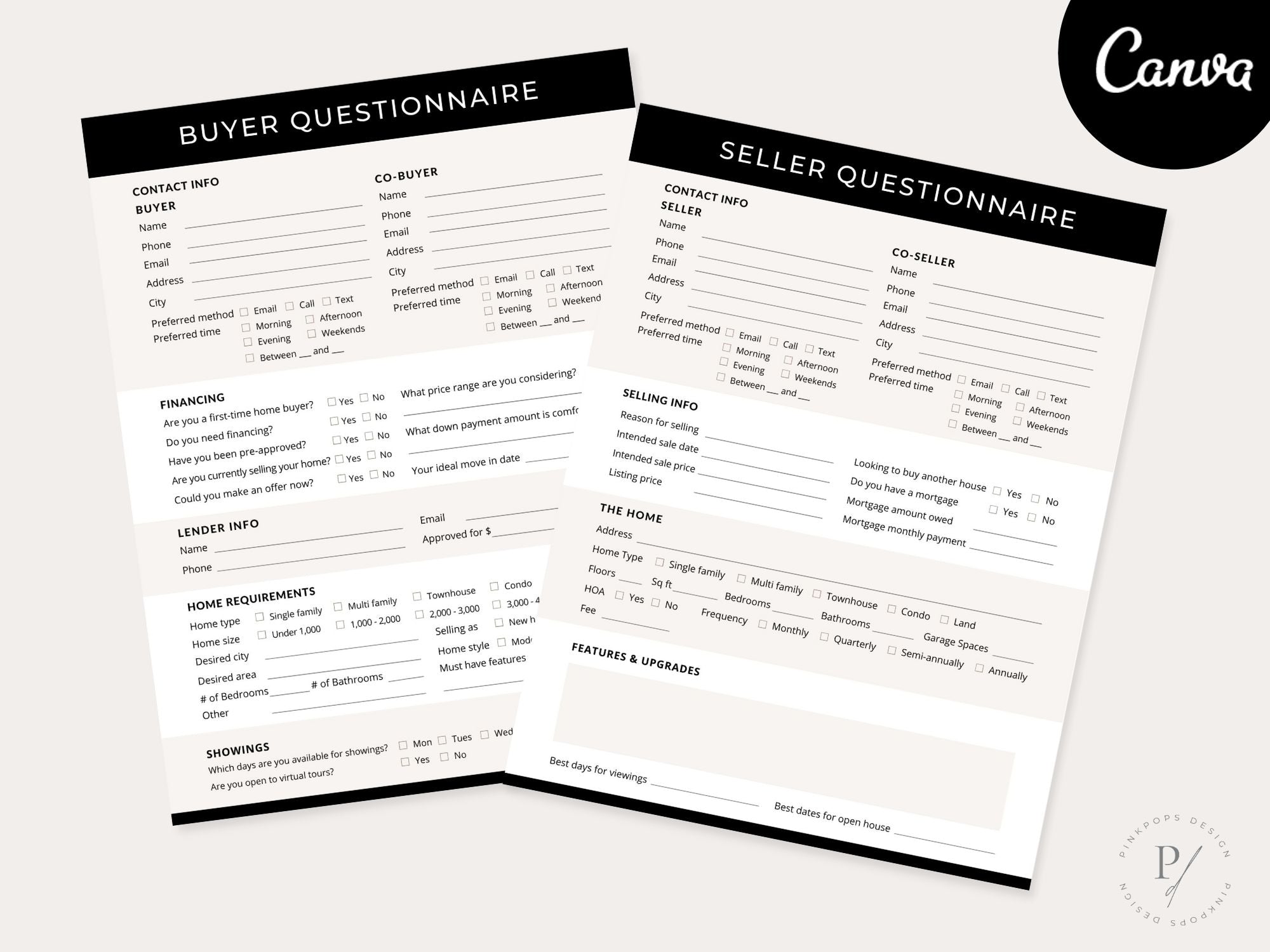 Luxury Black Buyer & Seller Questionnaire - High-end real estate template for elite property transactions.