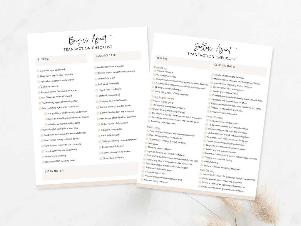 Real Estate Buyer & Seller Agent Transaction Checklist - Editable template for streamlining transactions for agents and ensuring efficiency and organization in the complexities of real estate transactions.