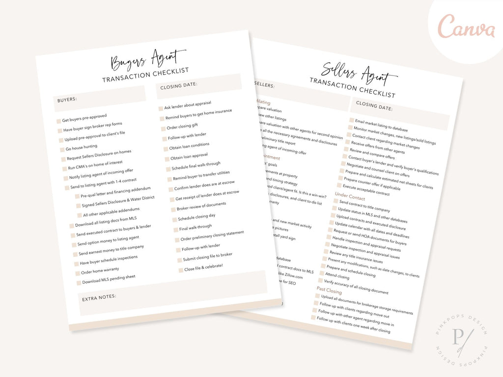 Real Estate Buyer & Seller Agent Transaction Checklist - Editable template for streamlining transactions for agents and ensuring efficiency and organization in the complexities of real estate transactions.