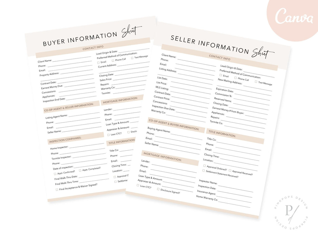 Real Estate Buyer & Seller Information Sheet - Editable template for gathering essential details from both buyers and sellers in the real estate transaction process.