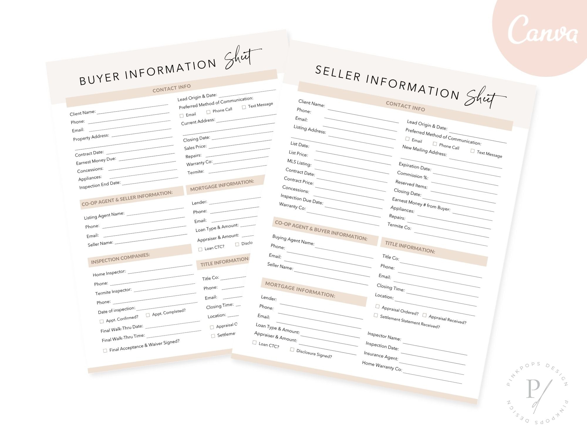 Real Estate Buyer & Seller Information Sheet - Editable template for gathering essential details from both buyers and sellers in the real estate transaction process.