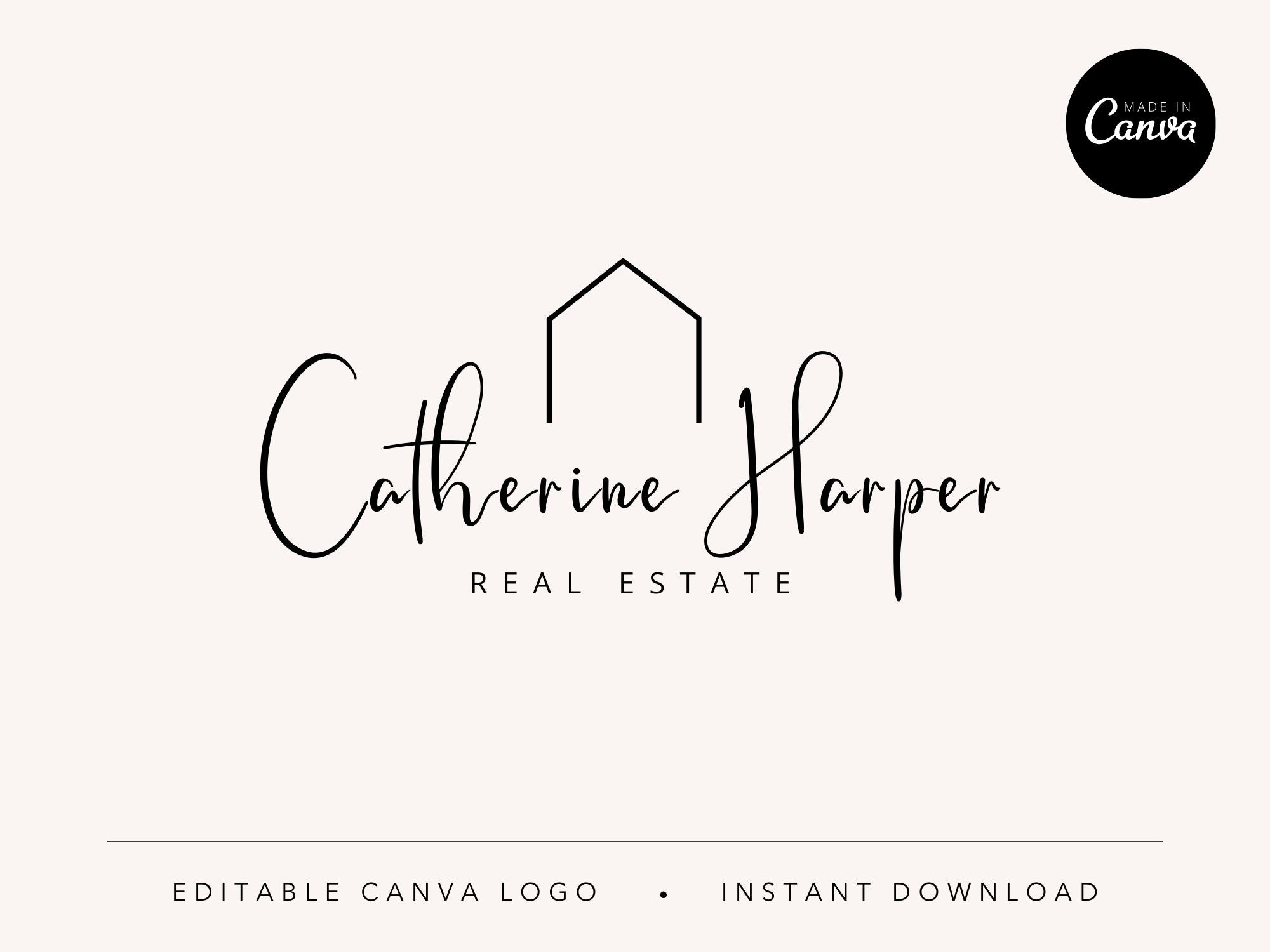 Catherine Harper Black Minimalist Real Estate Logo Template - Sleek and minimal black logo designed for real estate professionals.
