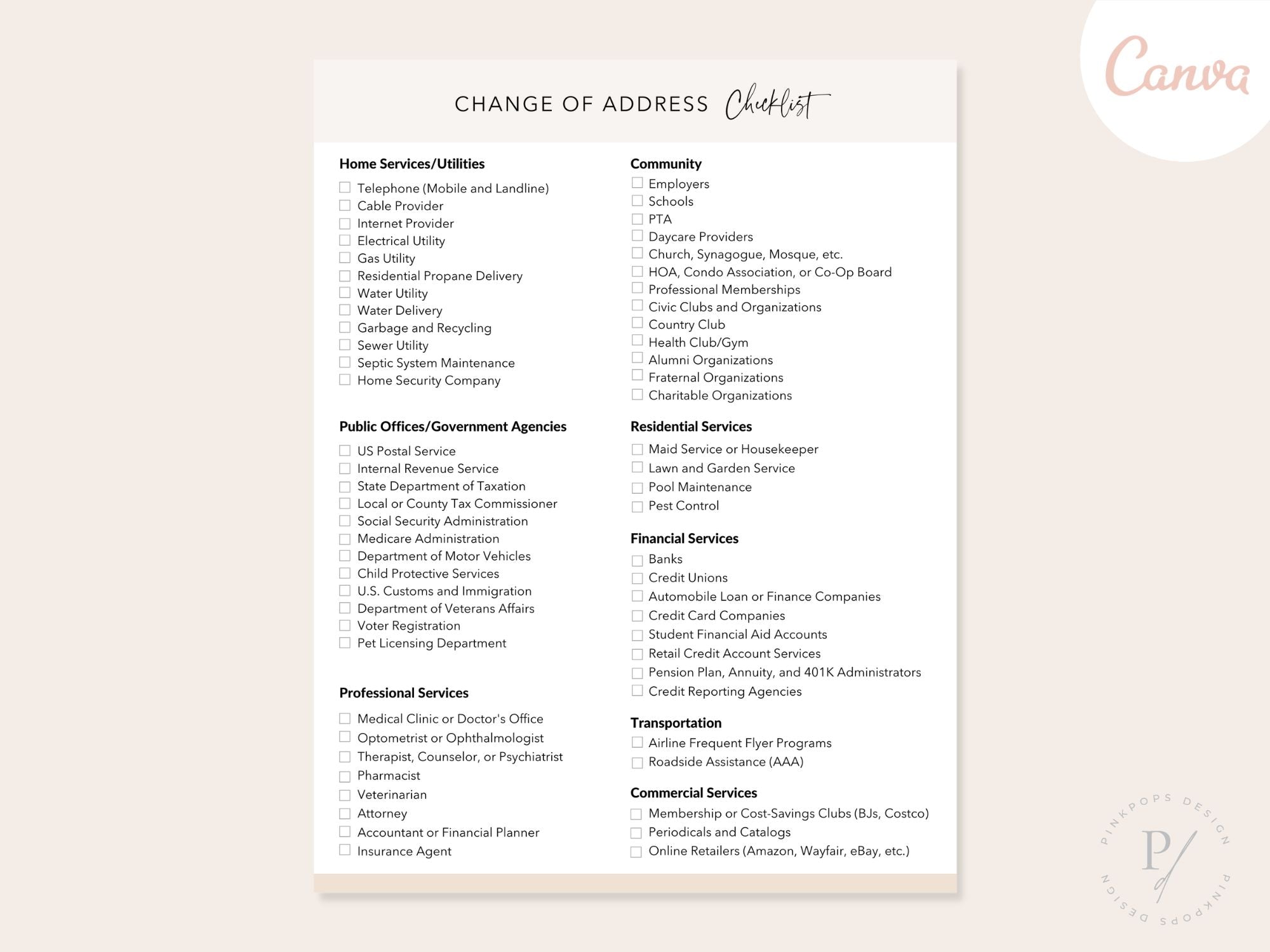 Real Estate Change of Address Checklist - Editable template for a seamless transition in the real estate moving process.