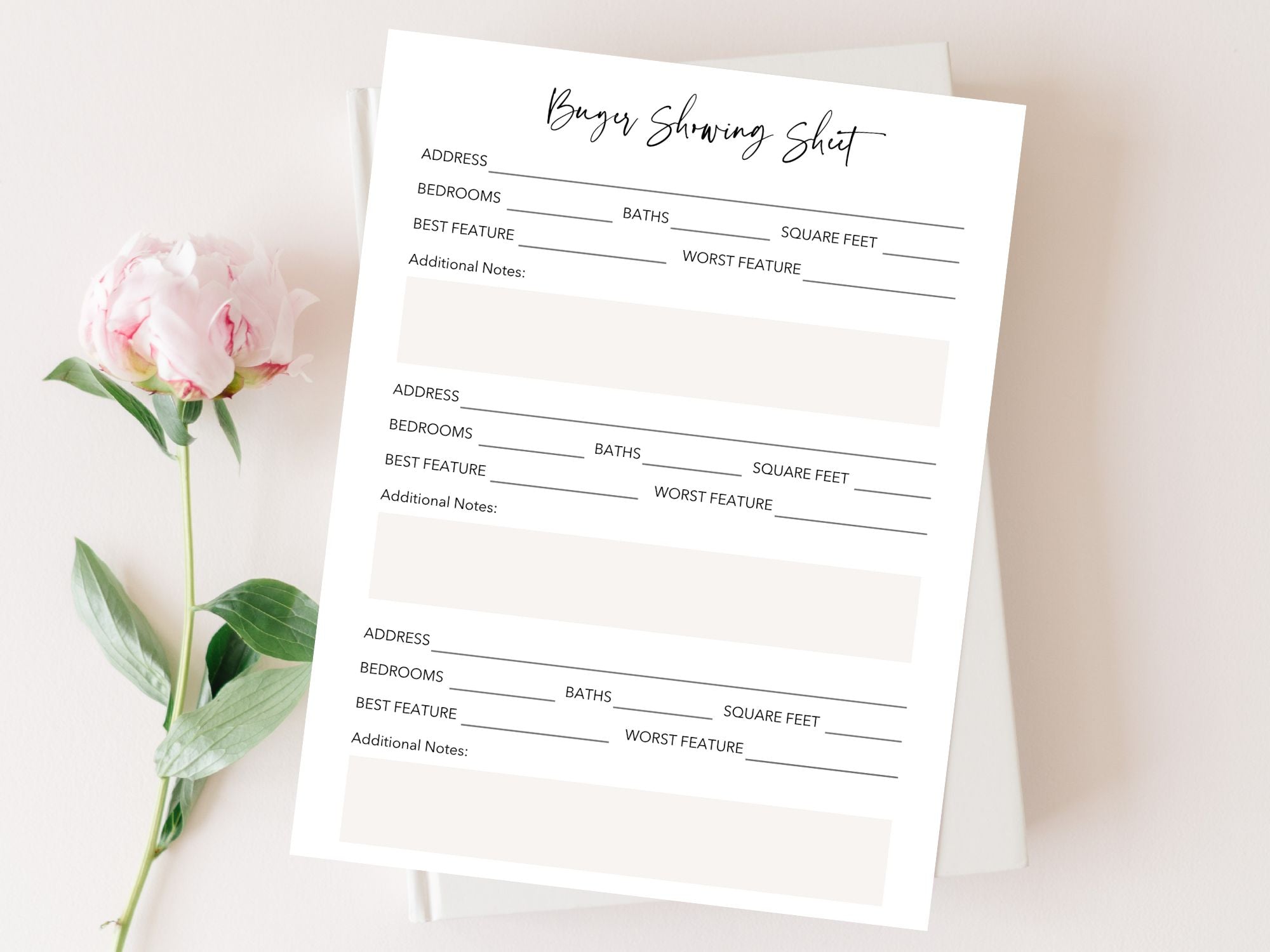 Real Estate Buyer Showing Sheet - Editable template for elevating property showings and providing essential details to enhance the buyer's experience in the real estate journey.
