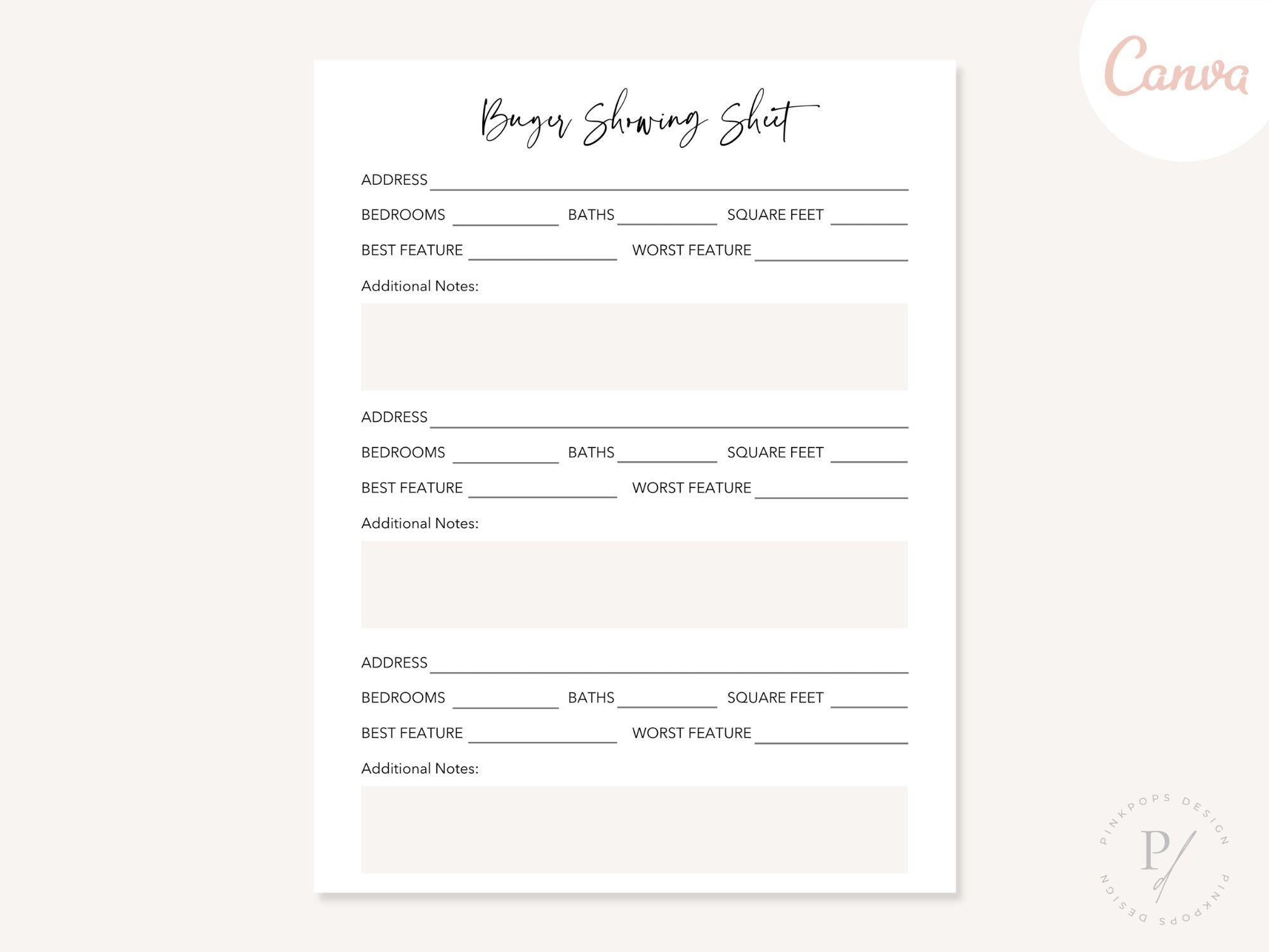 Real Estate Buyer Showing Sheet - Editable template for elevating property showings and providing essential details to enhance the buyer's experience in the real estate journey.