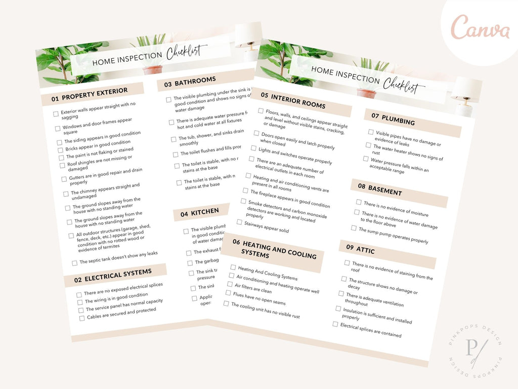 Real Estate Home Inspection Checklist - Editable template for ensuring a comprehensive property inspection and providing a detailed overview for both buyers and sellers in the real estate market.