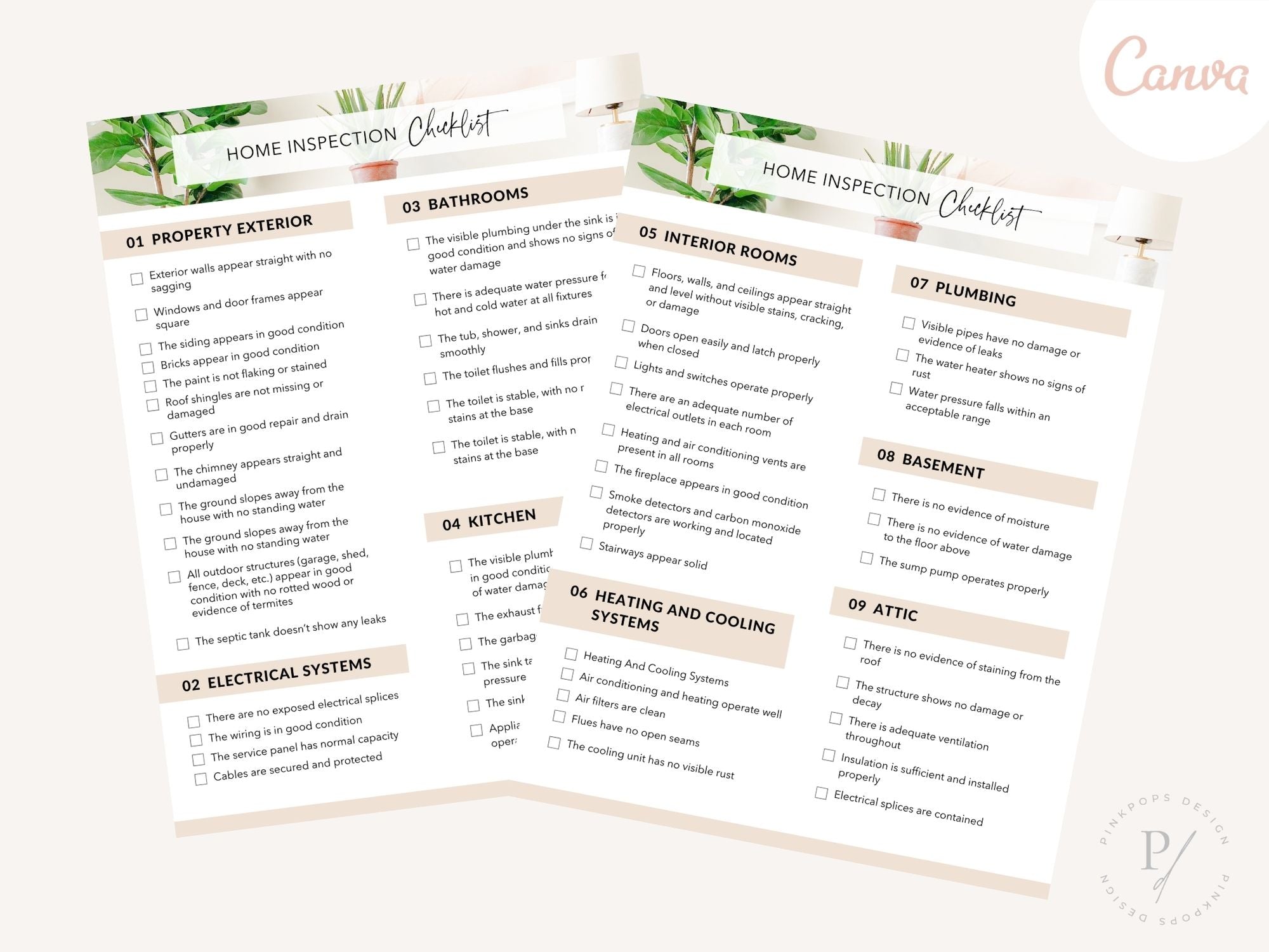 Real Estate Home Inspection Checklist - Editable template for ensuring a comprehensive property inspection and providing a detailed overview for both buyers and sellers in the real estate market.