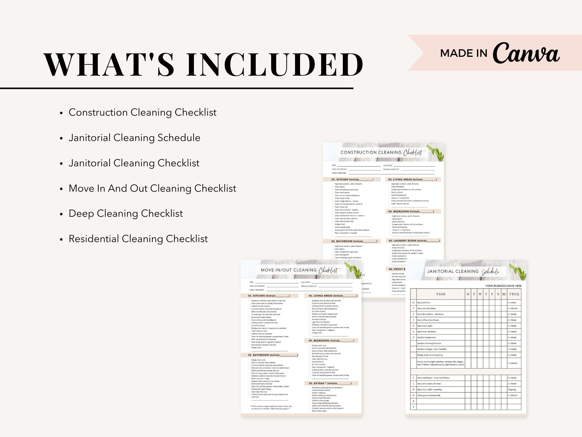 Modern Cleaning Services Checklists Bundle - Versatile and editable set of cleaning checklists for efficient task management, ensuring a thorough and organized approach to deliver exceptional cleaning services.