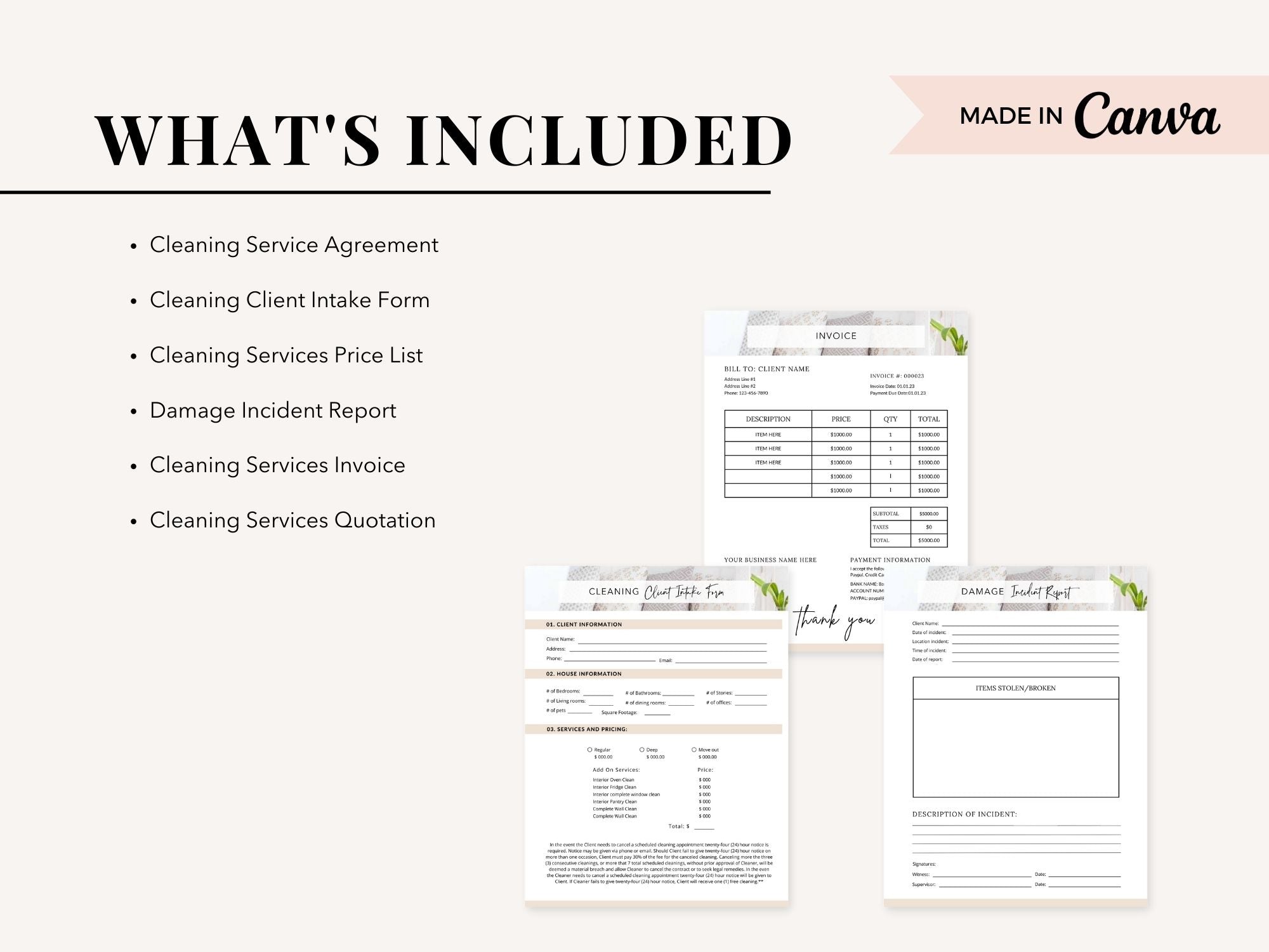 Modern Cleaning Services Form Bundle - Versatile and editable set of cleaning forms for efficient client communication, ensuring a streamlined and organized approach to elevate your cleaning services.