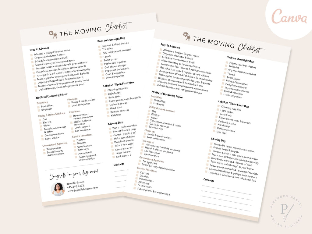 Real Estate Moving Checklist - Editable template for a stress-free and organized relocation in the real estate journey.