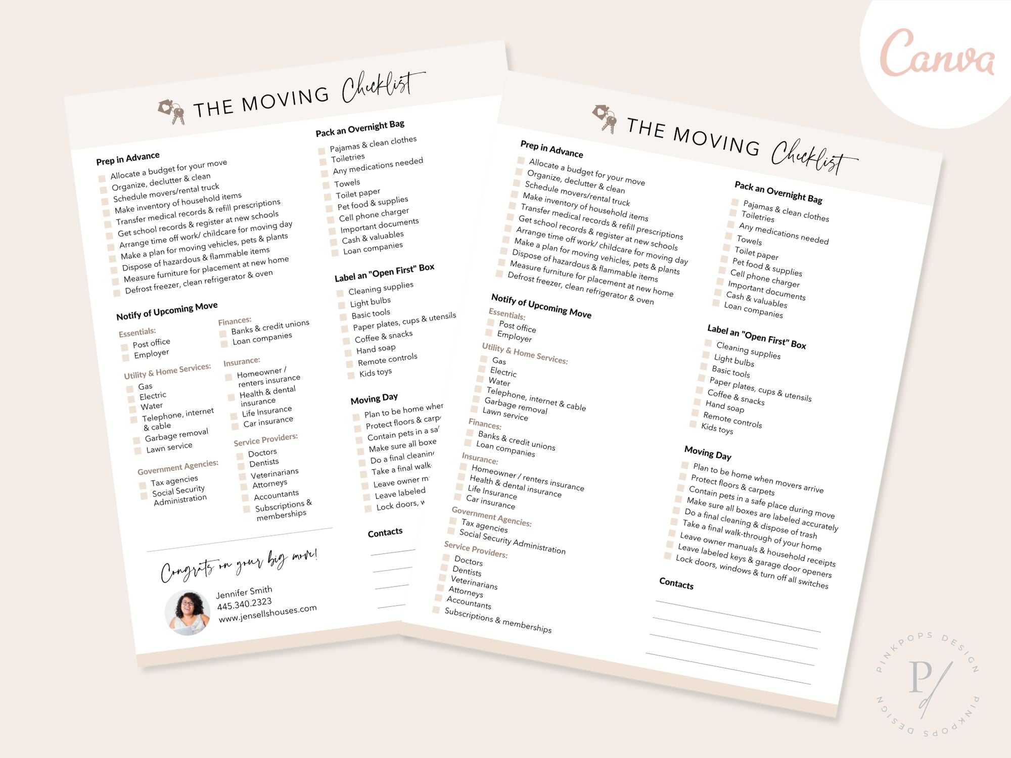 Real Estate Moving Checklist - Editable template for a stress-free and organized relocation in the real estate journey.