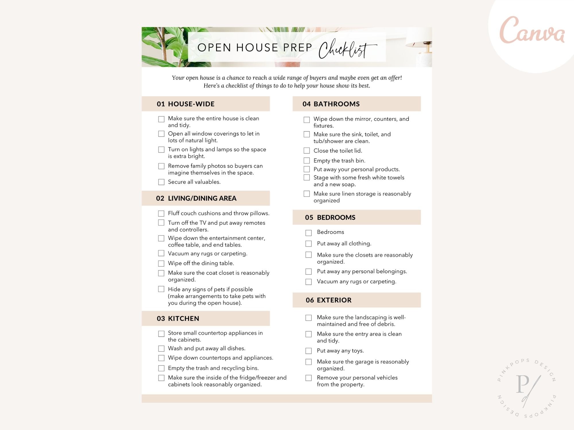 Real Estate Open House Prep Checklist - Comprehensive and easy-to-follow checklist for successful open houses, covering property staging, marketing materials, and creating a memorable and inviting atmosphere.