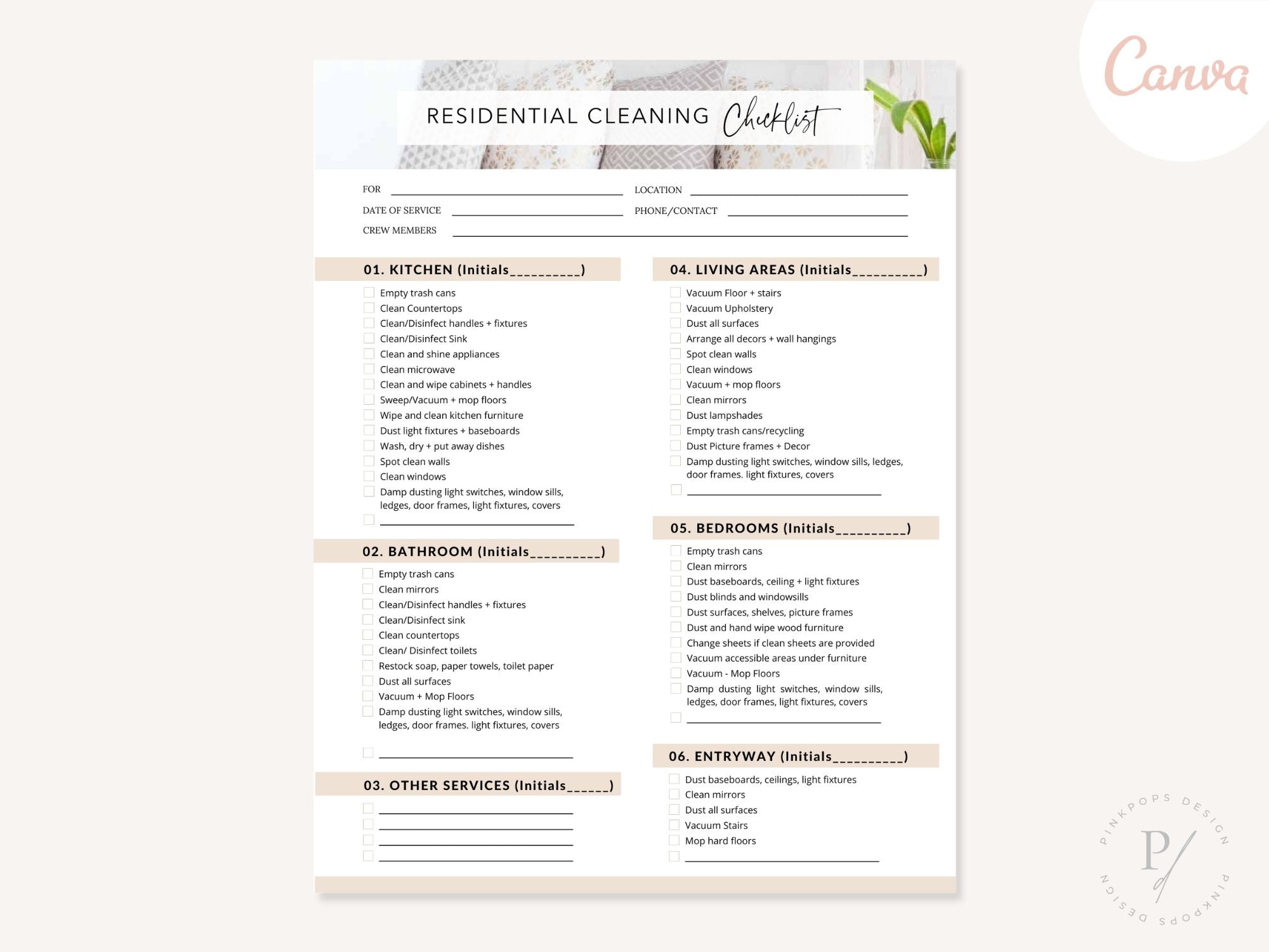  Residential Cleaning Checklist - Editable template for ensuring a thorough and efficient approach to residential cleaning services, providing an organized and exceptional cleaning experience.