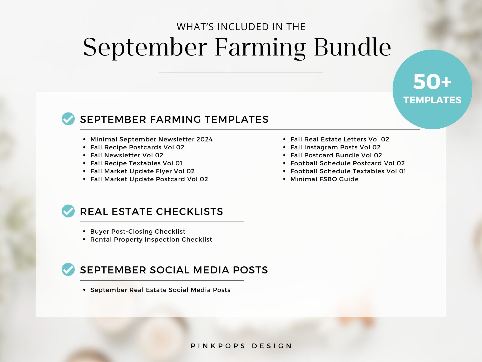 September Real Estate Farming Bundle featuring postcards, newsletters, and marketing materials for effective realtor farming.