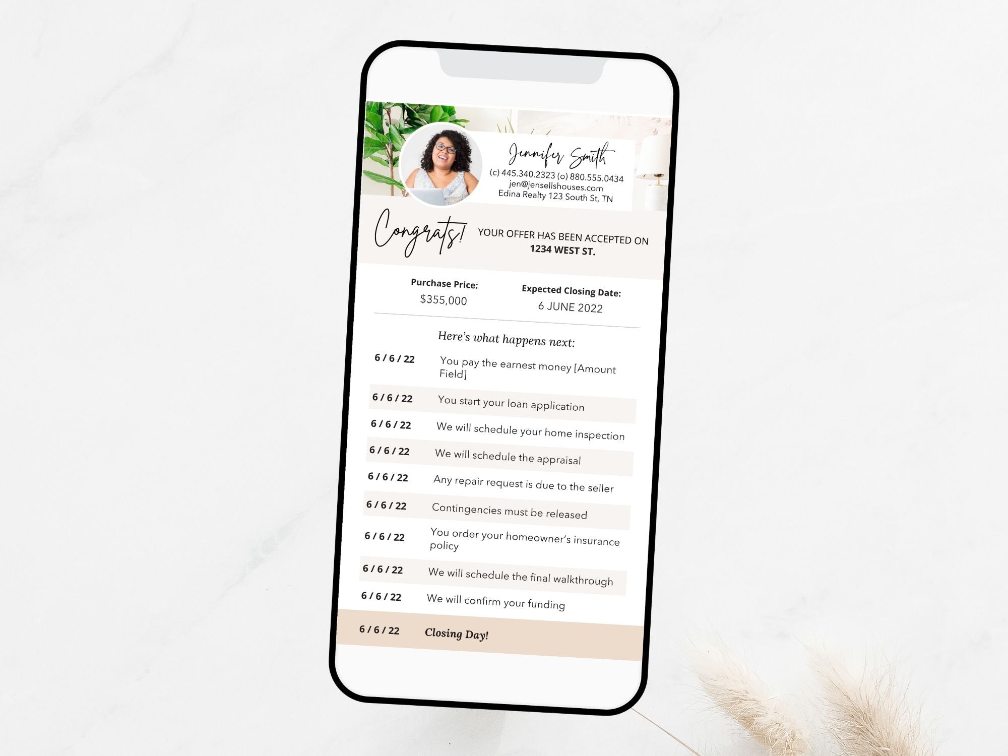 Real Estate Textable Buyer Closing Timeline - Guide buyers smoothly through the closing journey with a digital timeline tool for transparent and efficient communication of key milestones.
