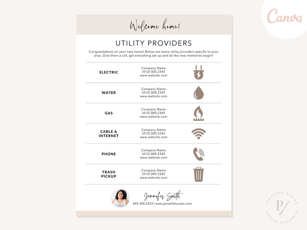 Real Estate Utility Provider List - Editable template for a seamless transition in connecting essential utilities in the real estate journey.