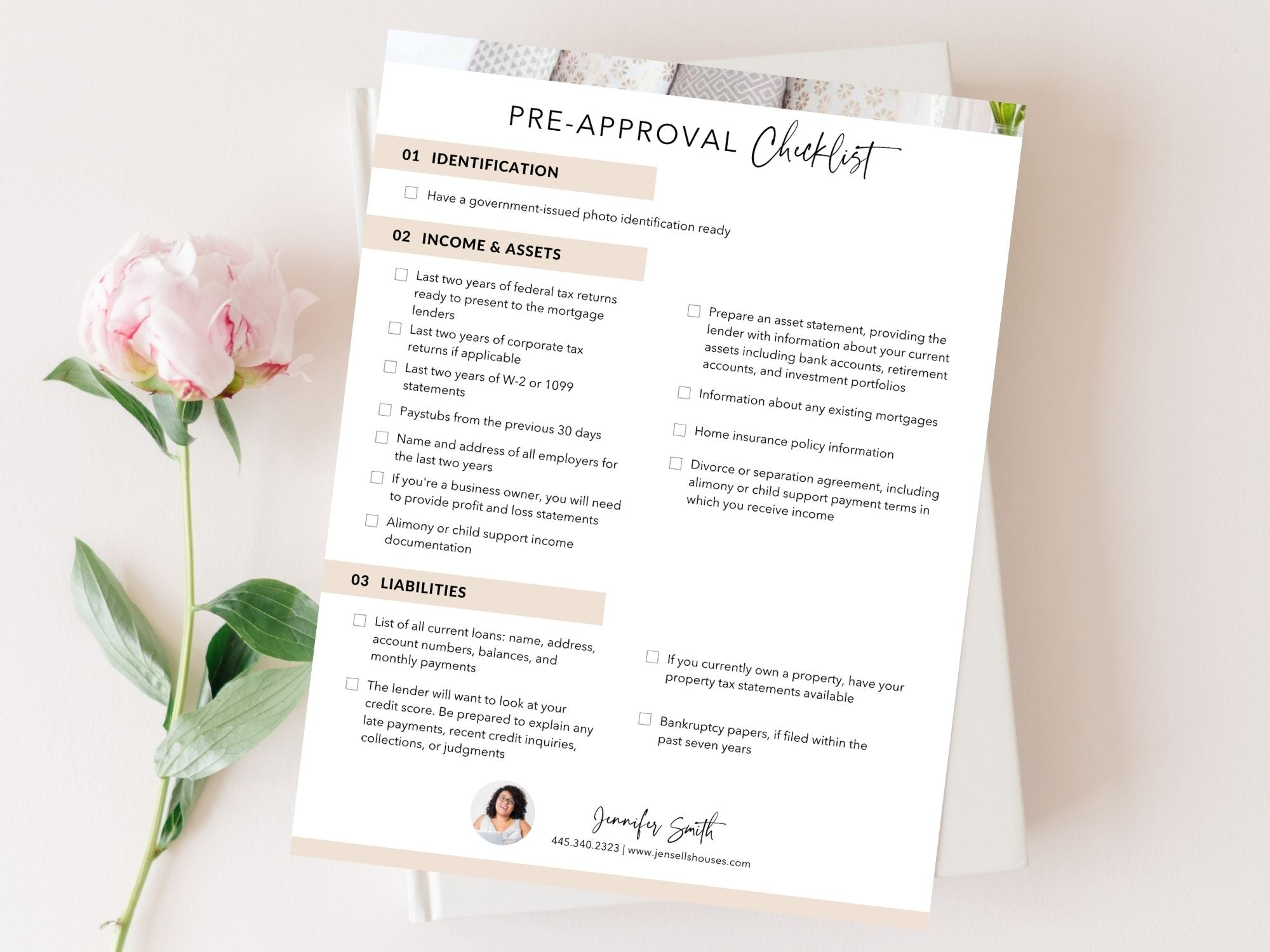 Real Estate Pre-Approval Checklist - Editable template for streamlining the pre-approval process and guiding potential buyers through essential requirements in the real estate journey.