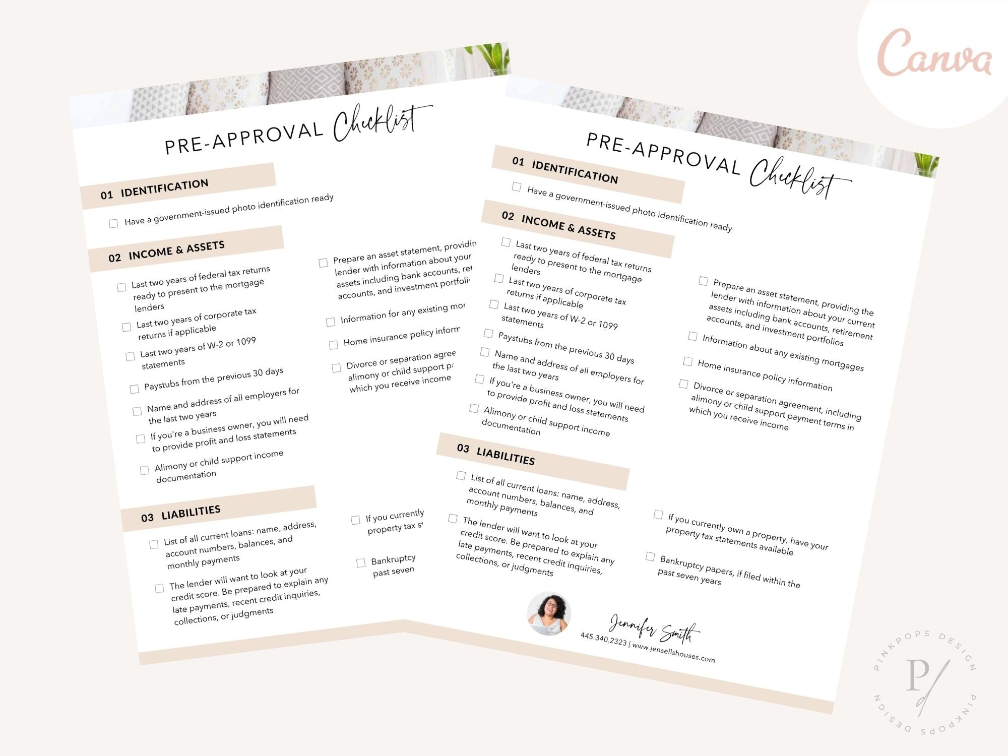 Real Estate Pre-Approval Checklist - Editable template for streamlining the pre-approval process and guiding potential buyers through essential requirements in the real estate journey.
