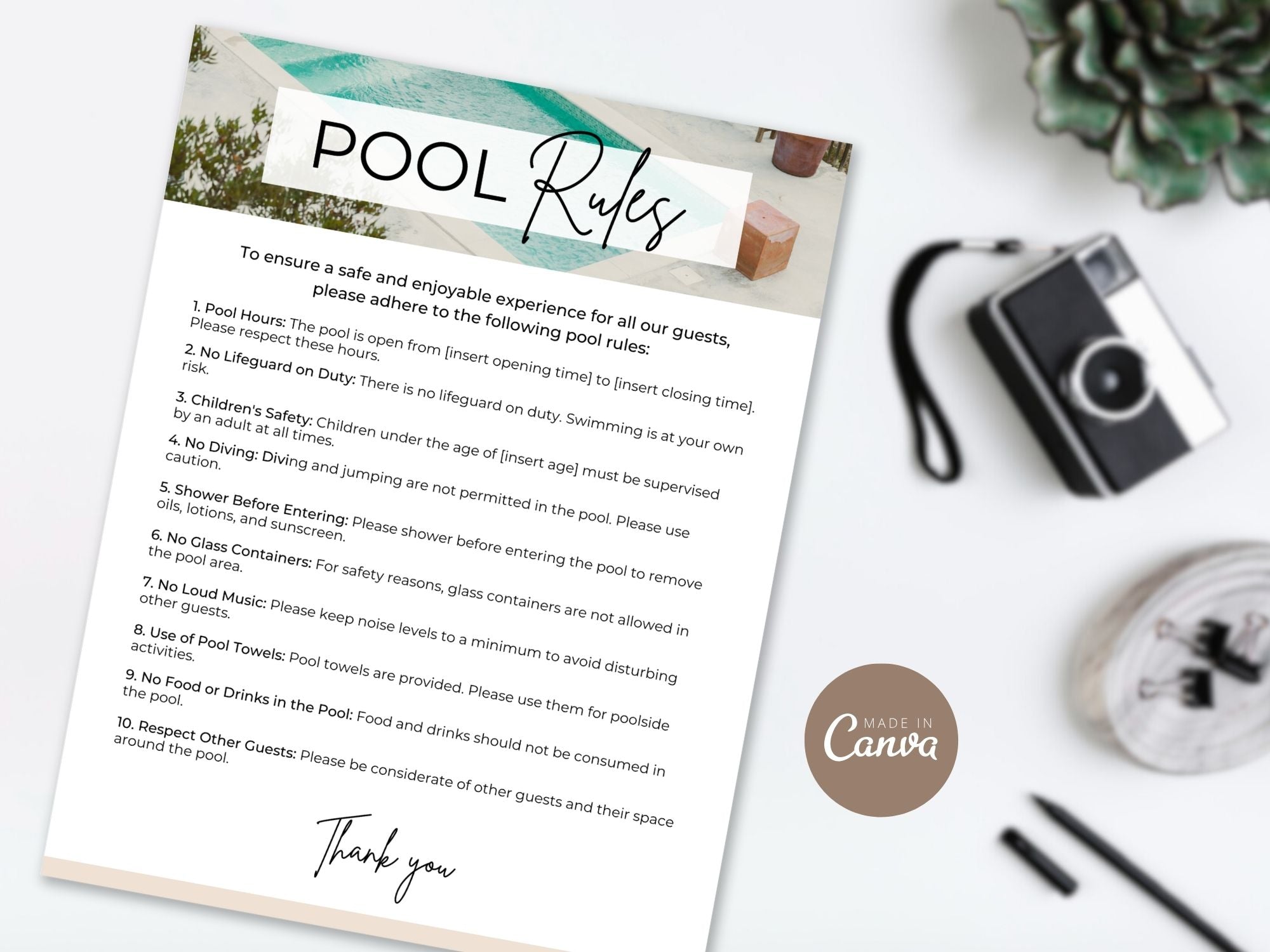 Pool Rules Airbnb Sign - Clear and visually appealing template for vacation rental pool guidelines.