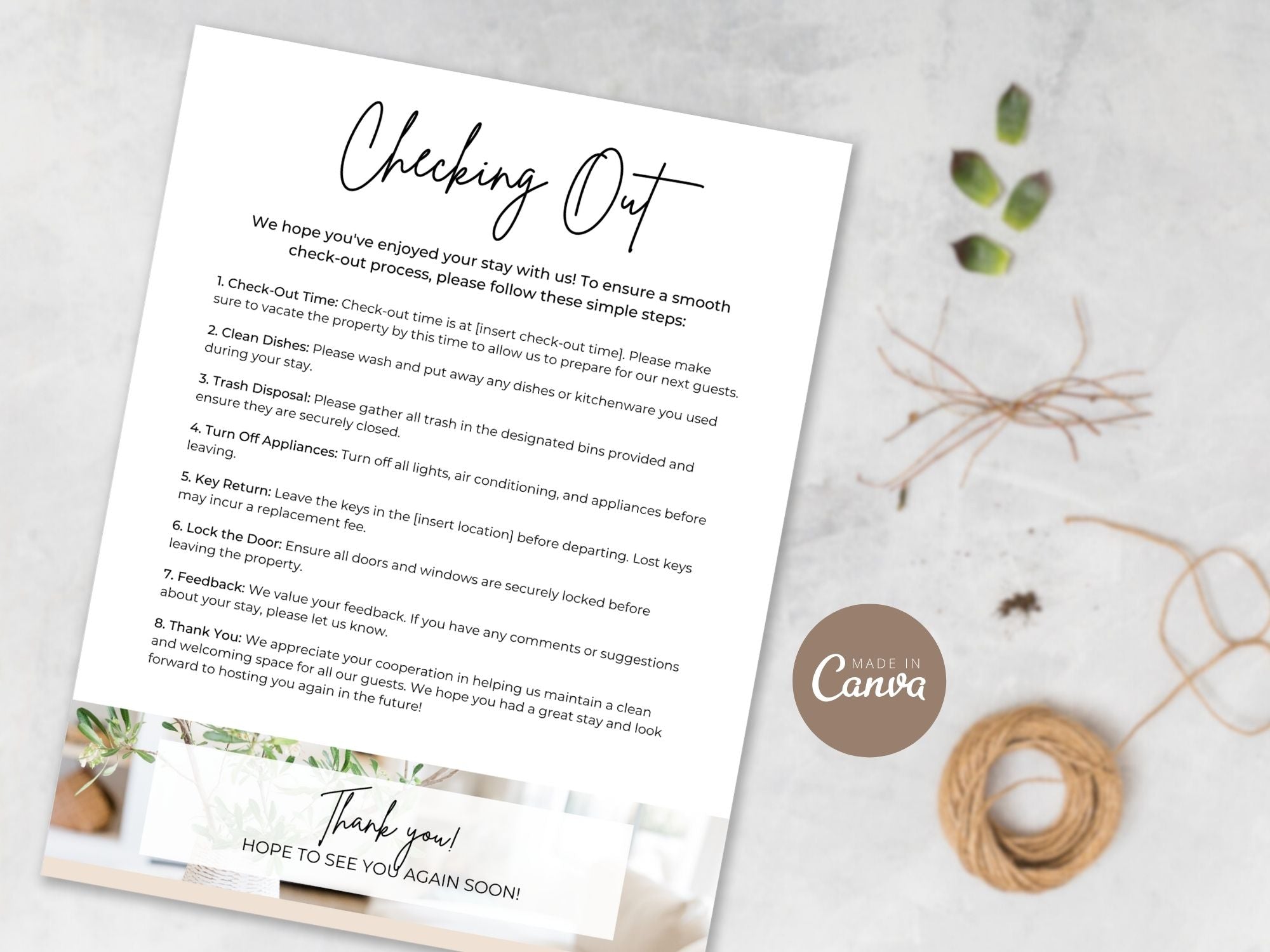 Airbnb Checking Out Page - Editable and digital template for providing clear instructions for a hassle-free departure in your vacation rental