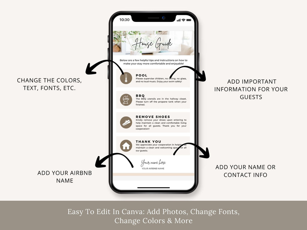 Textable House Guides - Editable and digital Airbnb template for clear guest communication and property guidance