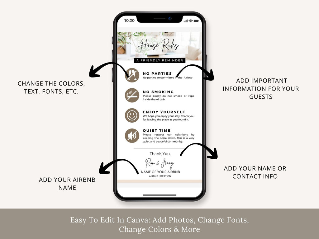 Textable House Rules - Editable and digital Airbnb template for clear communication of vacation rental guidelines.
