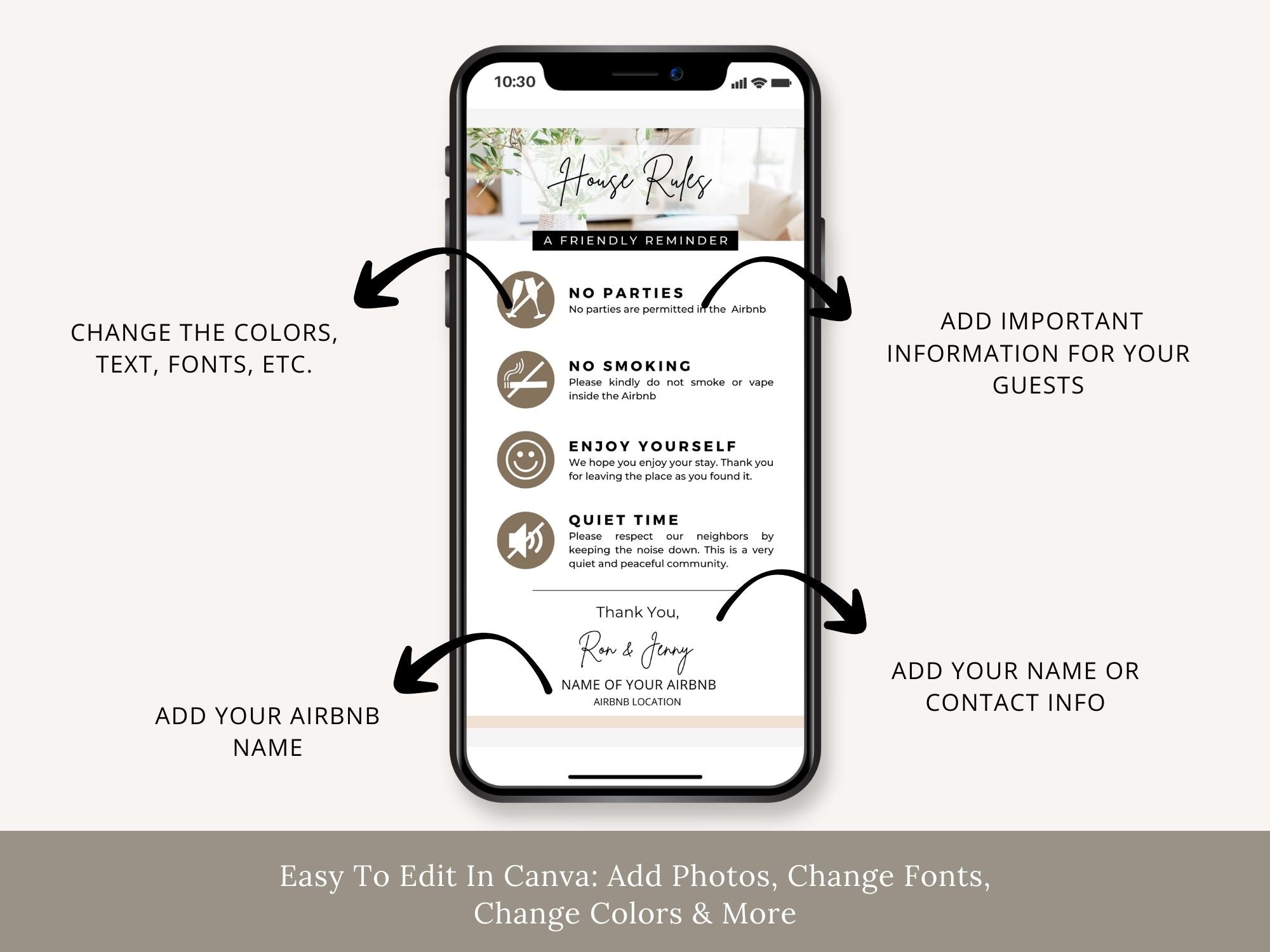 Textable House Rules - Editable and digital Airbnb template for clear communication of vacation rental guidelines.