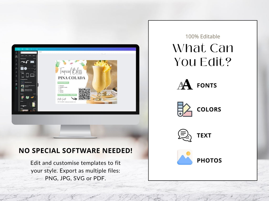 Pina Colada Recipe Postcard - Transport your clients to a tropical escape with a delightful postcard sharing the classic cocktail recipe. Cheers to memorable moments in real estate!