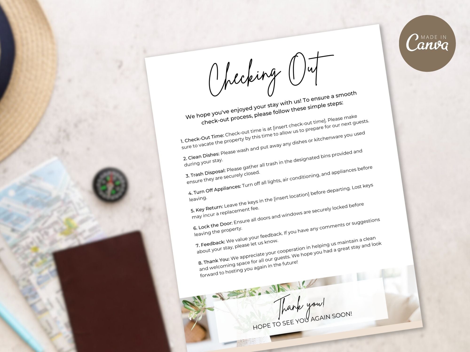 Airbnb Checking Out Page - Editable and digital template for providing clear instructions for a hassle-free departure in your vacation rental