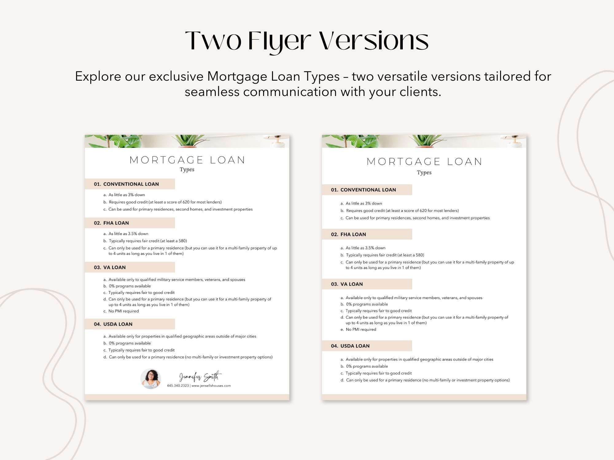 Mortgage Loan Types Textable and Flyer Bundle - Empower your clients with an informative Mortgage Loan Types Flyer and a convenient Textable Mortgage Loan Types for a well-informed home financing experience.