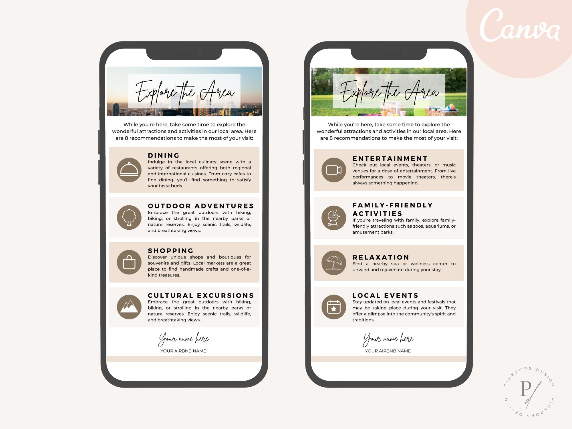 Textable Explore The Area Guide - Editable and digital Airbnb template for providing valuable insights and recommendations to enhance guest exploration