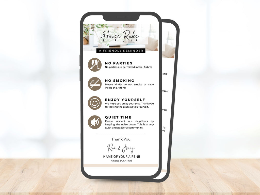 Textable House Rules - Editable and digital Airbnb template for clear communication of vacation rental guidelines.