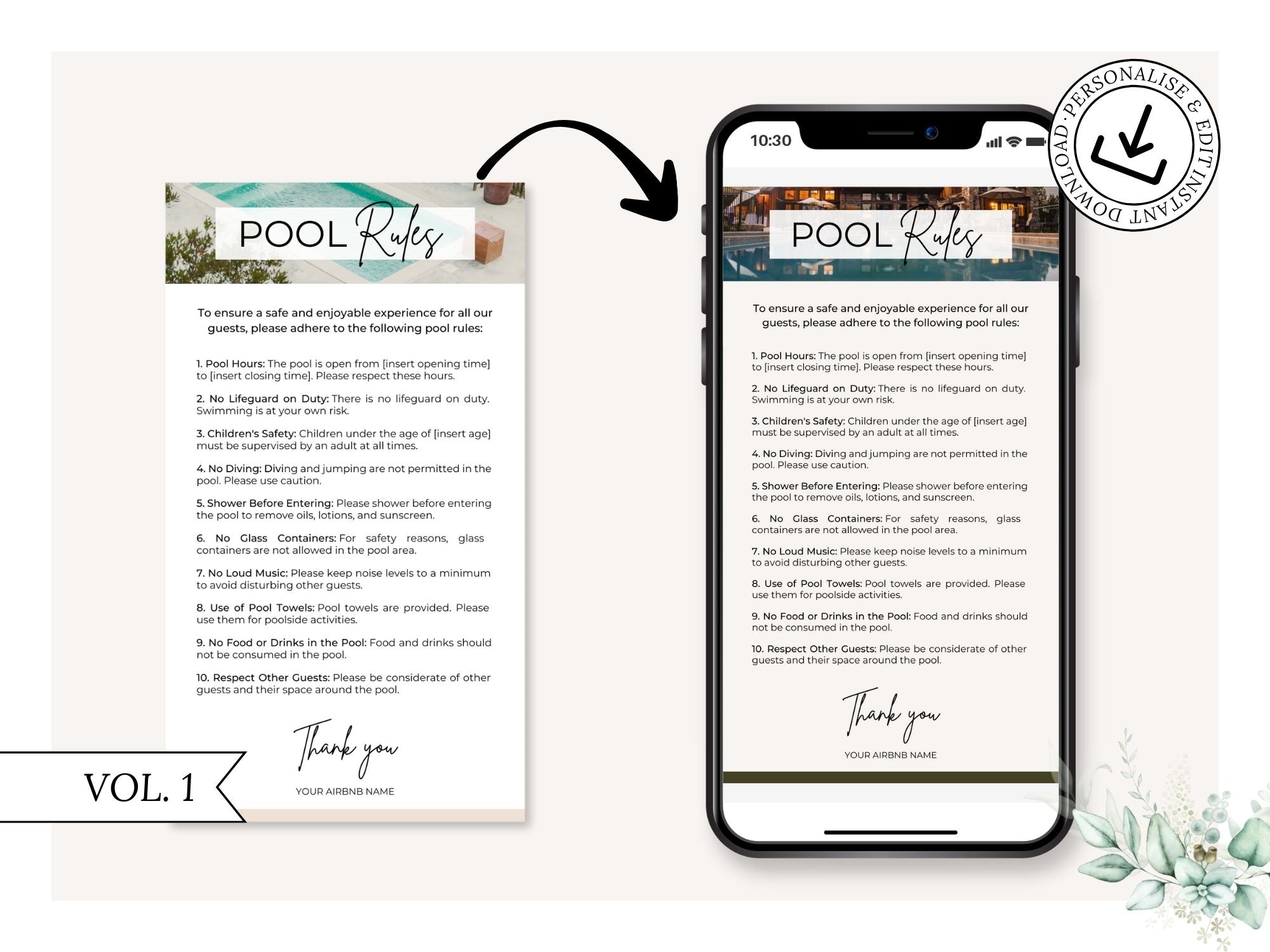Textable Pool Rules Sign - Editable and digital vacation rental pool rules for seamless guest communication.