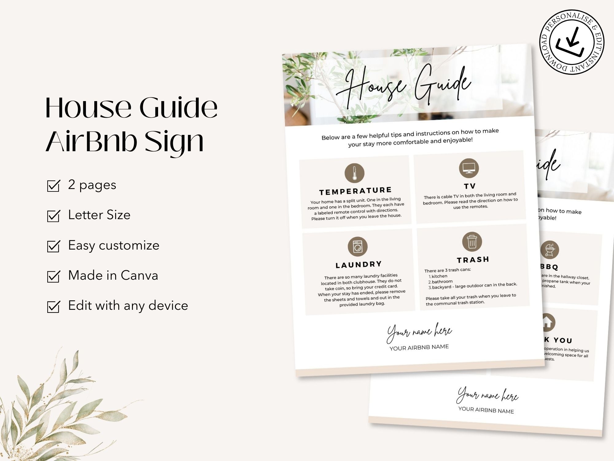 House Guide Airbnb Sign - Clear and informative template for vacation rental property guidance.